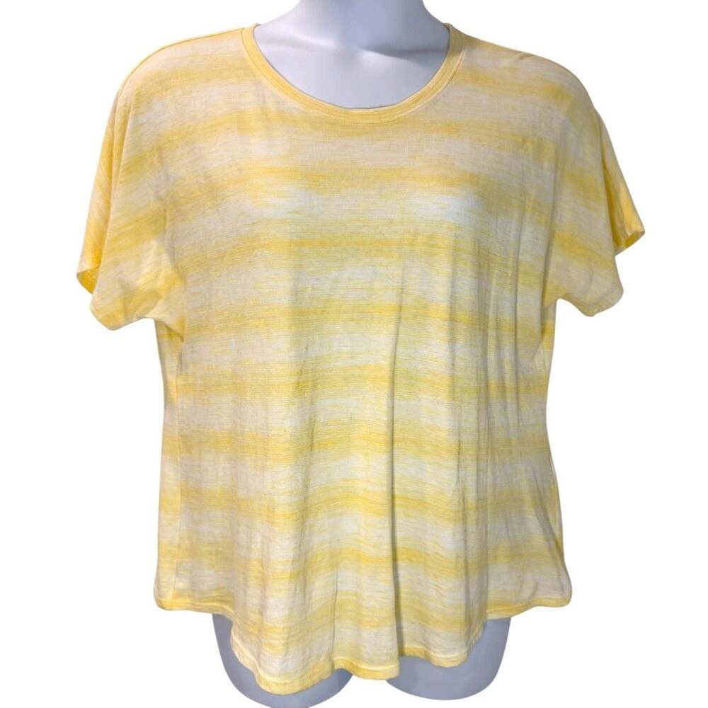 Chico’s Women’s Yellow & White Stripes T-Shirt Size 2 (US L/12) Short Sleeve Tee